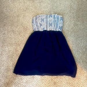 blue strapless dress